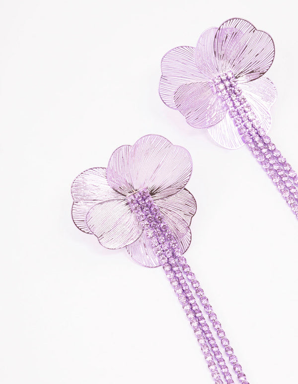 Purple Flower Cup Chain Drop Earrings