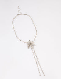 Silver Cup Chain Diamante Flower Necklace - link has visual effect only