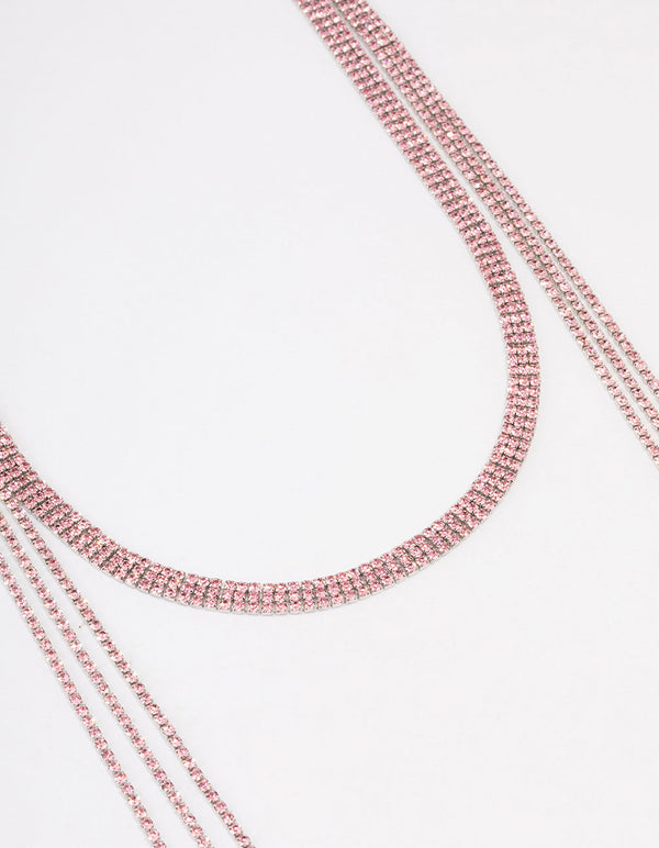 Pink Triple Row Cup Chain Scarf Necklace