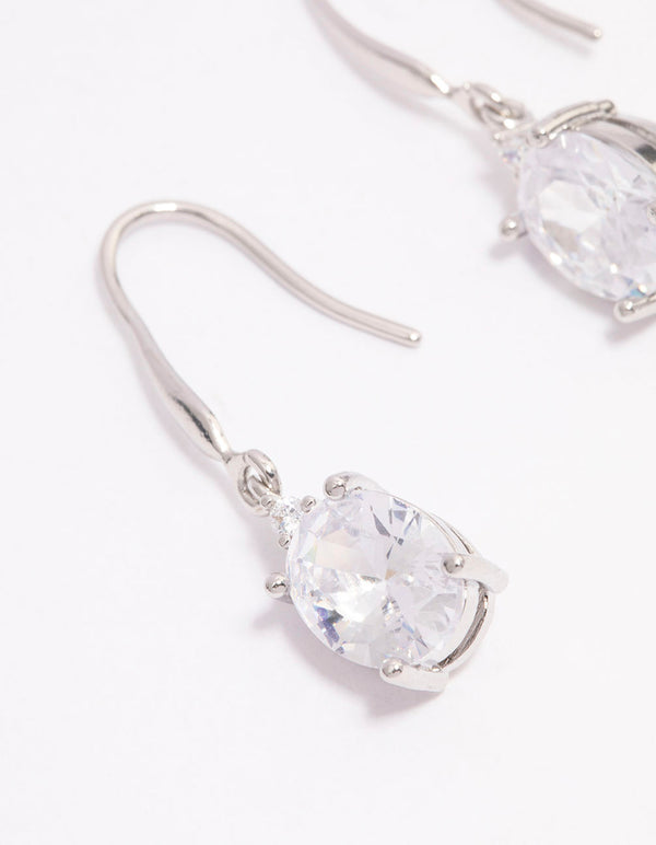 Silver Oval Cubic Zirconia Hook Drop Earrings