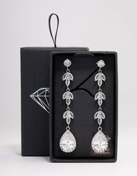 Silver Leaf Halo Pear Drop Earrings - link has visual effect only