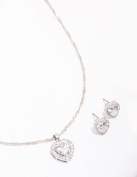 Silver Cubic Zirconia Halo Heart Jewellery Set - link has visual effect only