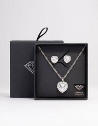 Silver Cubic Zirconia Halo Heart Jewellery Set - link has visual effect only