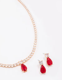 Gold Round Cup Chain & Pear Jewellery Set - link has visual effect only