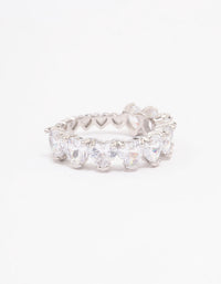 Silver Round Halo Cubic Zirconia Band Ring - link has visual effect only