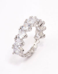 Silver Round Halo Cubic Zirconia Band Ring - link has visual effect only