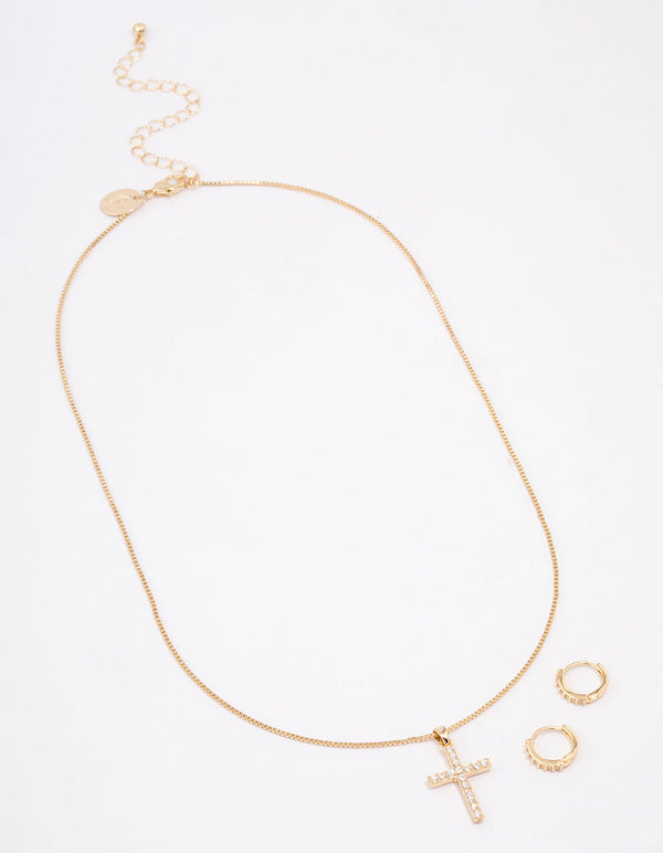 Gold Plated Diamante Cross Jewellery Set