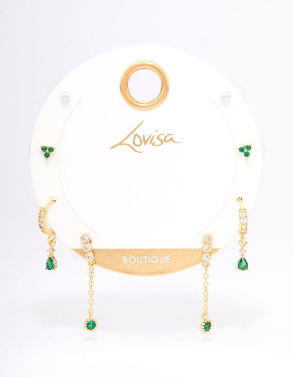 Gold Plated Cubic Zirconia Dainty Pearl Earrings 4-Pack