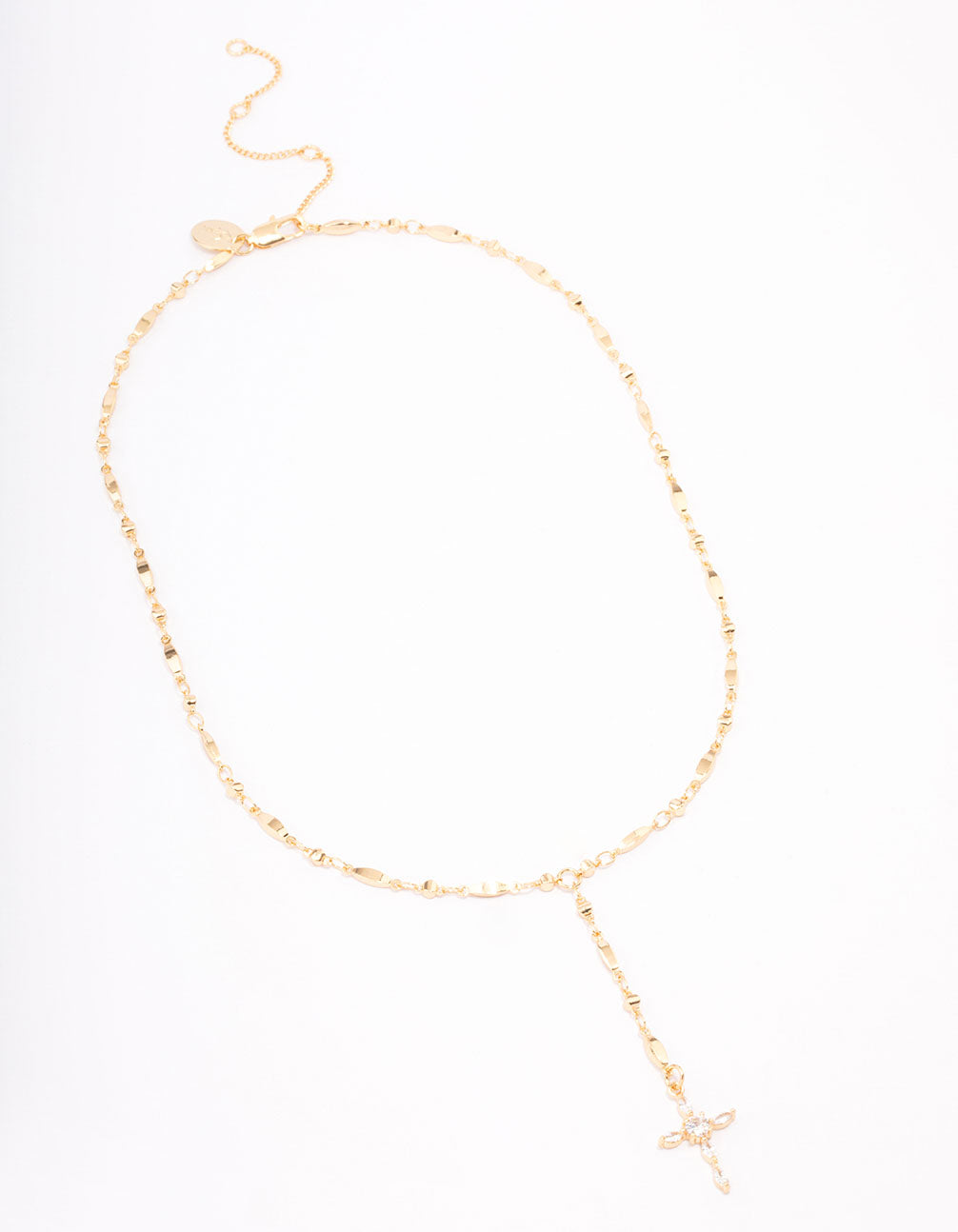 Gold Plated Marquise Cubic Zirconia Cross Y-Necklace