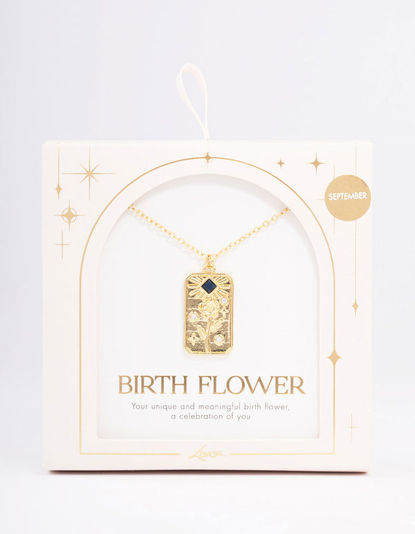 Gold Plated September Birth Month Flower Pendant Necklace