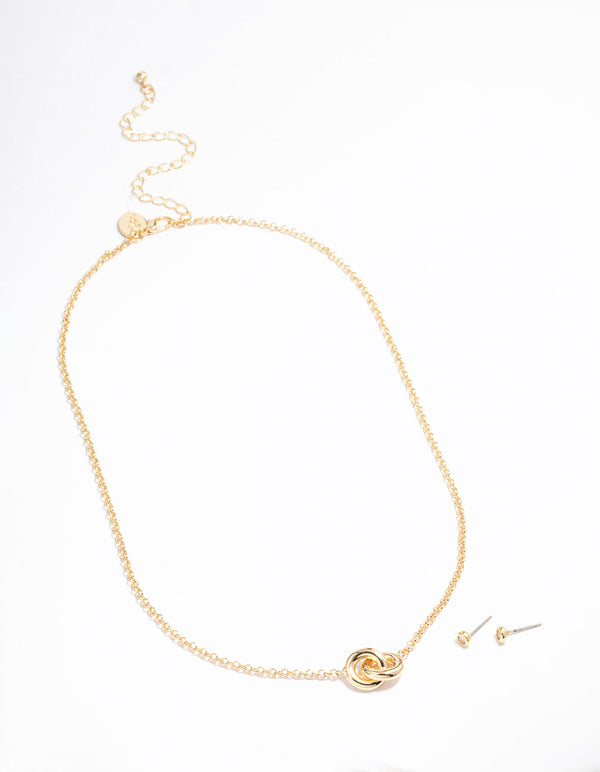 Gold Plated Circle Cubic Zirconia Necklace & Earrings Set