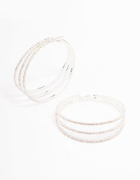Silver Medium Triple Row Diamante Hoop Earrings - link has visual effect only