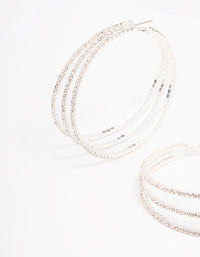 Silver Medium Triple Row Diamante Hoop Earrings - link has visual effect only