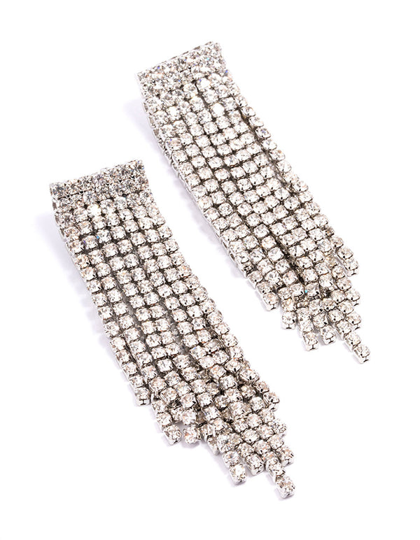 Silver Diamante Cup Chain Drop Earrings