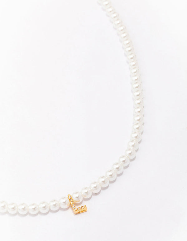Gold Plated Pearl Letter L Pendant Necklace