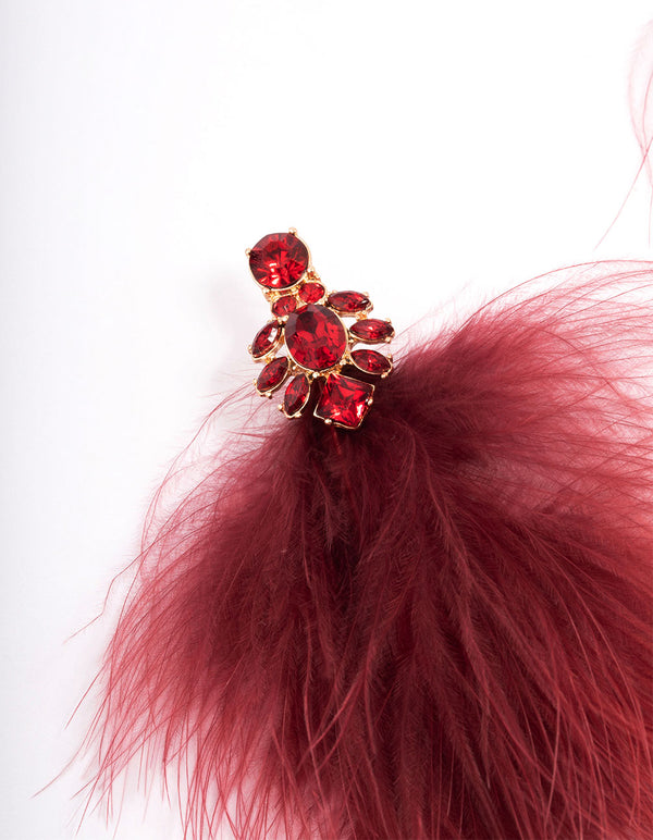 Red Stone Feather Drop Earrings