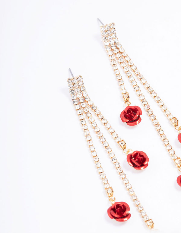 Red Cup Chain Flower Drop Earrings