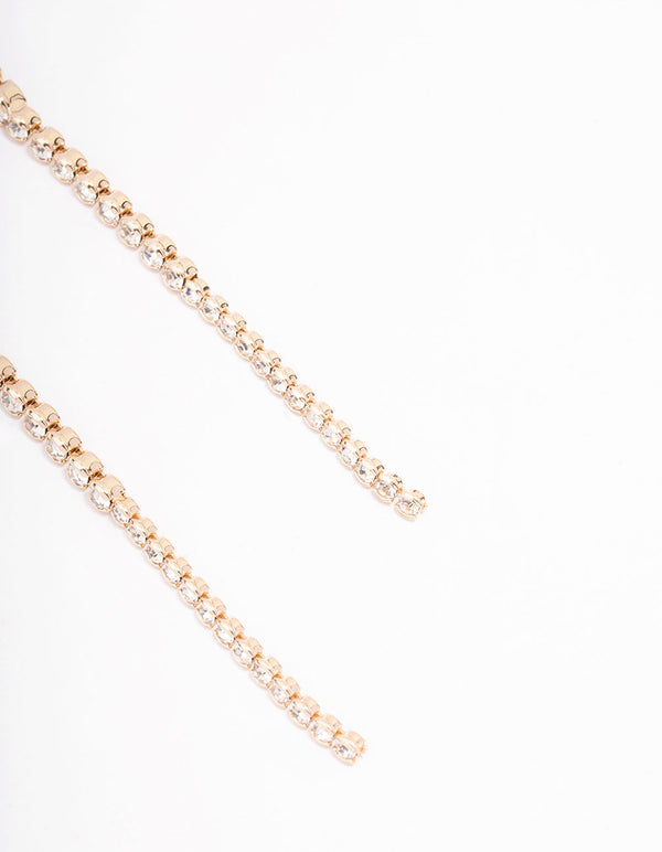 Gold Round Diamante Cup Chain Drop Earrings