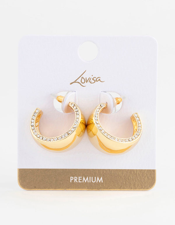 Gold Plated Diamante Wide Hoop Earrings