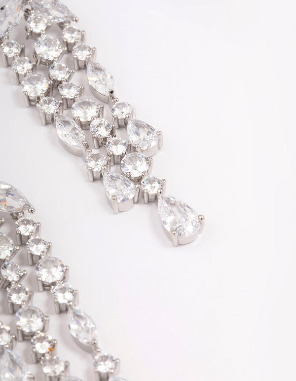 Silver Cascade Stone Drop Earrings