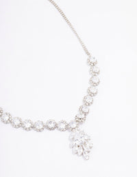 Silver Floral Statement Cubic Zirconia Necklace - link has visual effect only