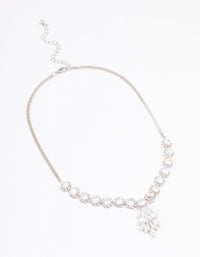 Silver Floral Statement Cubic Zirconia Necklace - link has visual effect only