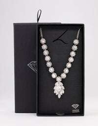 Silver Floral Statement Cubic Zirconia Necklace - link has visual effect only