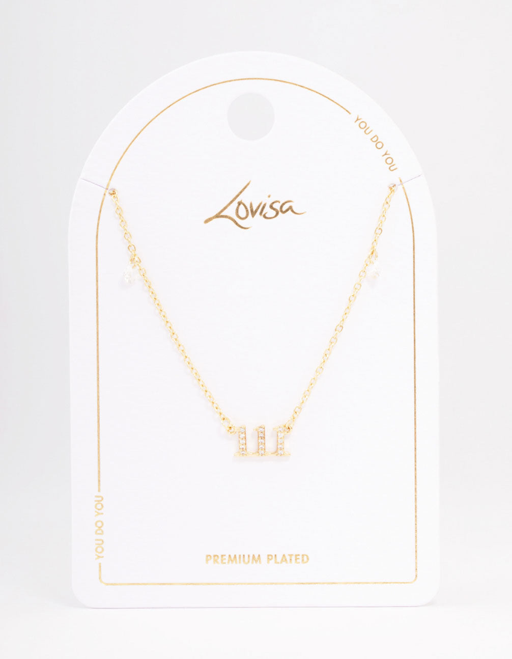 Gold Plated 111 Angel Number Cubic Zirconia Pendant Necklace