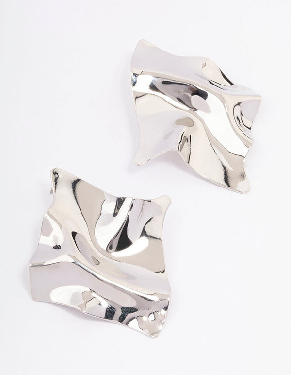 Silver Textured Disc Statement Stud Earrings