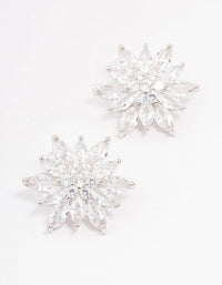 Silver Cubic Zirconia Flower Stud Earrings - link has visual effect only