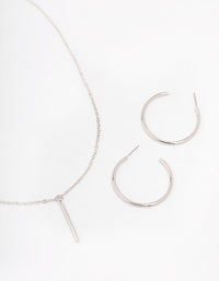 Silver Slim Stick Necklace & Earrings Jewellery Set - link has visual effect only