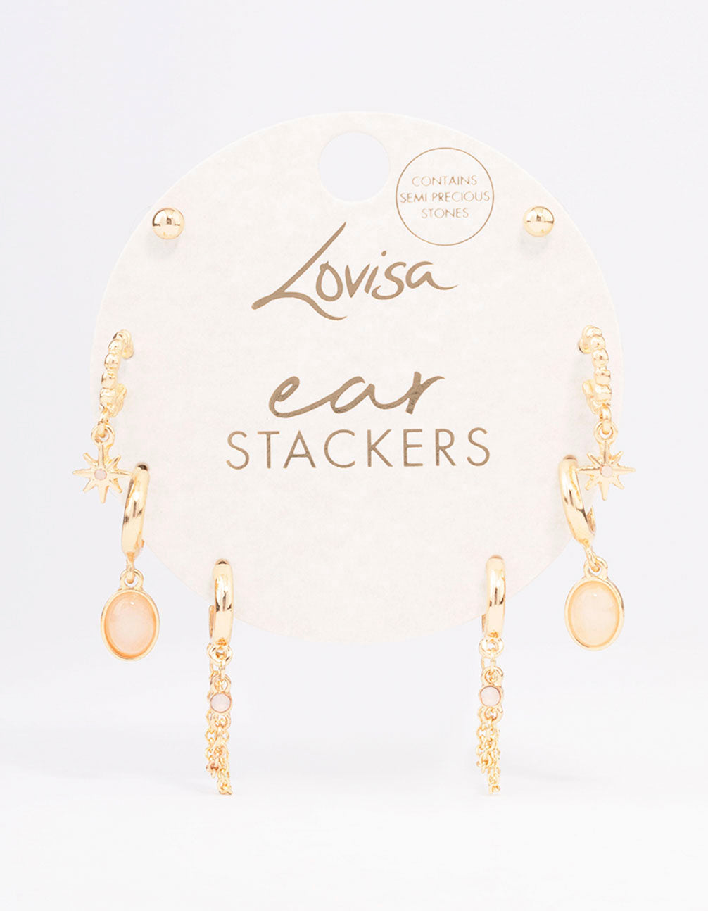 Gold Amethyst Star & Chain Earring 4-Pack