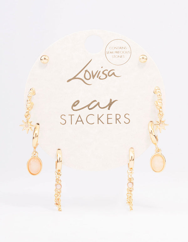 Gold Amethyst Star & Chain Earring 4-Pack