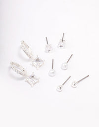Silver Plated Brass  Princess Huggie Earring 4-Pack - link has visual effect only