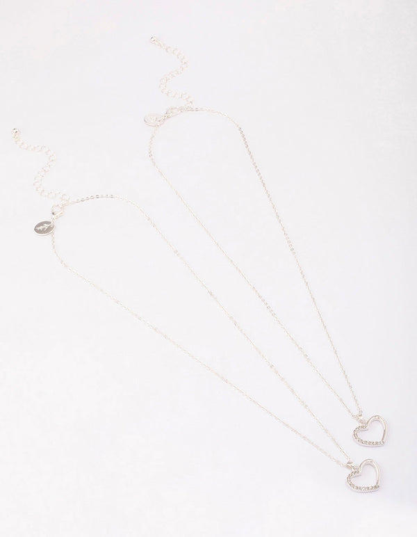 Silver Open Heart Diamante Necklace Pack