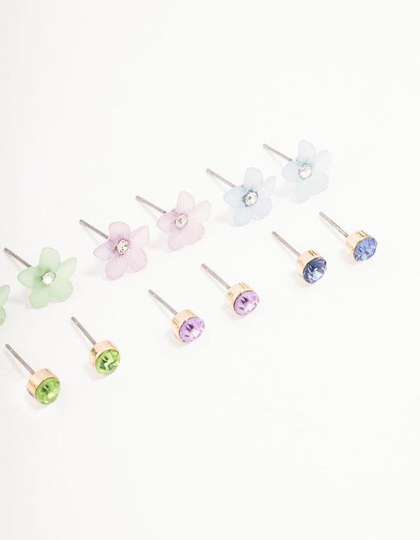 Gold Flower Stud Earring 8-Pack