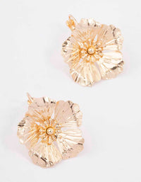 Gold Textured Flower Hoop Earrings - link has visual effect only