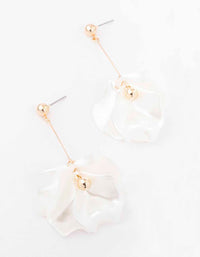 Gold White Pearlised Petal Drop Earrings - link has visual effect only