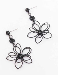 Black Wire Beaded Drop Flower Earrings - link has visual effect only