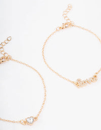 Gold Diamante Heart Love Bracelet Pack - link has visual effect only