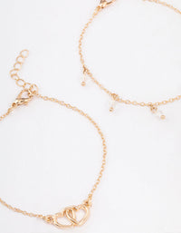 Gold Diamante Bead Link Heart Bracelet Pack - link has visual effect only