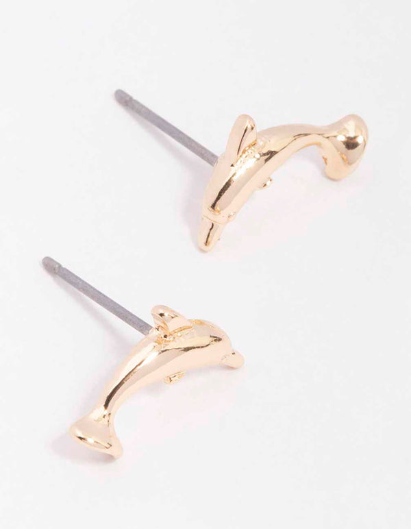 Gold Dolphin Stud Earrings Lovisa