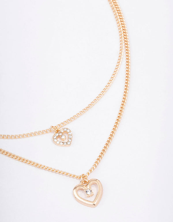 Gold Chain Heart Diamante Layered Necklace