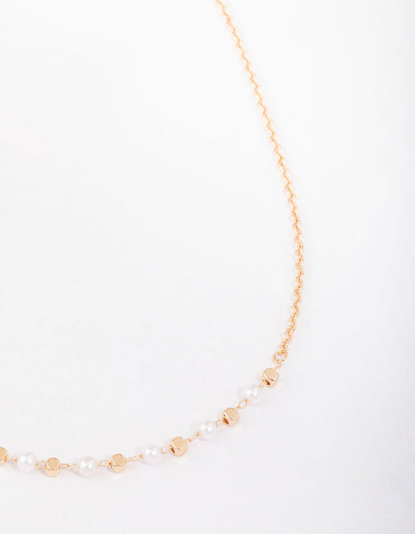 Gold Pearl & Bead Chain Short Necklace - Lovisa
