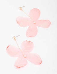 Pink Diamante & Pearl Fabric Flower Drop Earrings - link has visual effect only