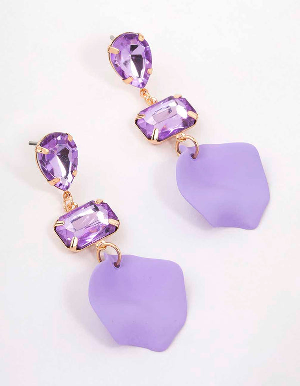 Lilac Pear & Rectangle Diamante Petal Drop Earrings