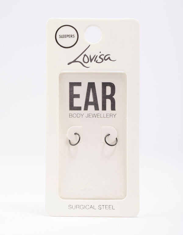 Black Surgical Steel Fine Sleeper Earrings 6mm