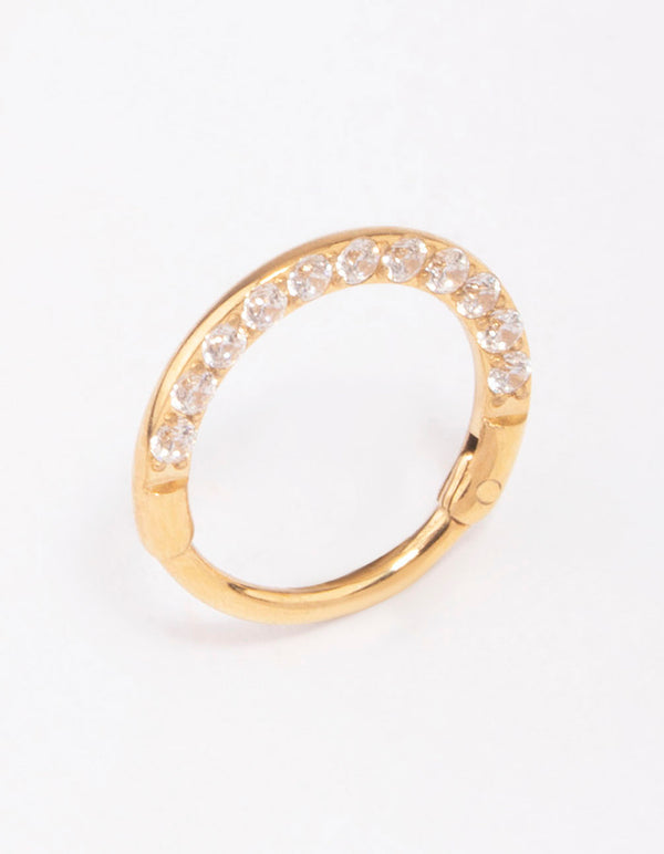 Gold Plated Cubic Zirconia Clicker Earrings 7mm