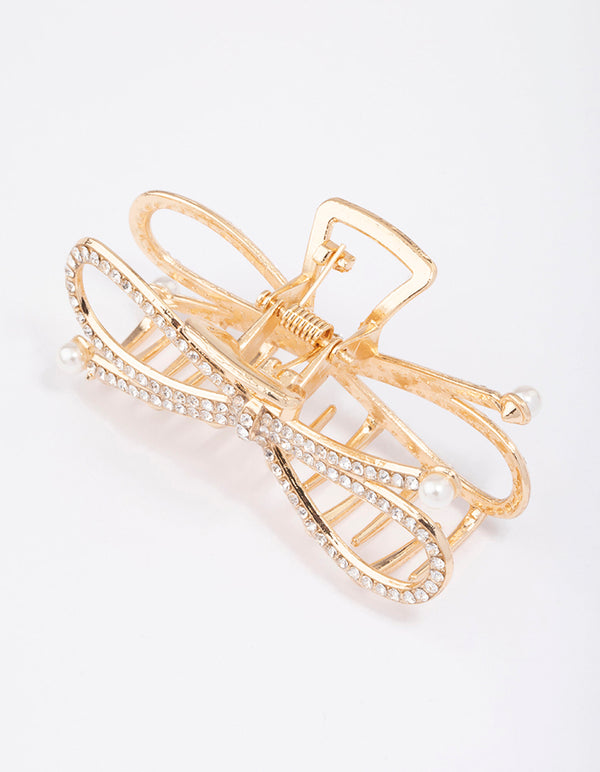 Gold Diamante Bow Hair Claw Clip