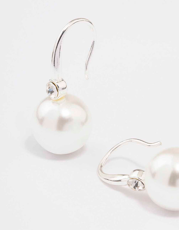 Silver Classic Diamante & Pearl Hook Drop Earrings
